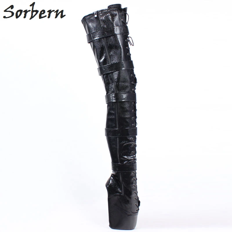 

Sorbern Patent Snake Crotch Thigh High Boot Women Ballet Wedges Straps Wrapped Lace Up Size 11 Women Shoes Fetish For Drag Queen