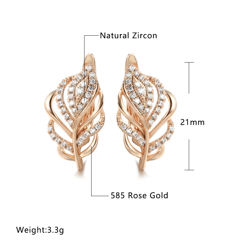 New White Zircon Golden Earrings for Women Hollow Plump Zircon Personality 585 Gold Earrings Fashion Party Hoops Wedding Jewelry