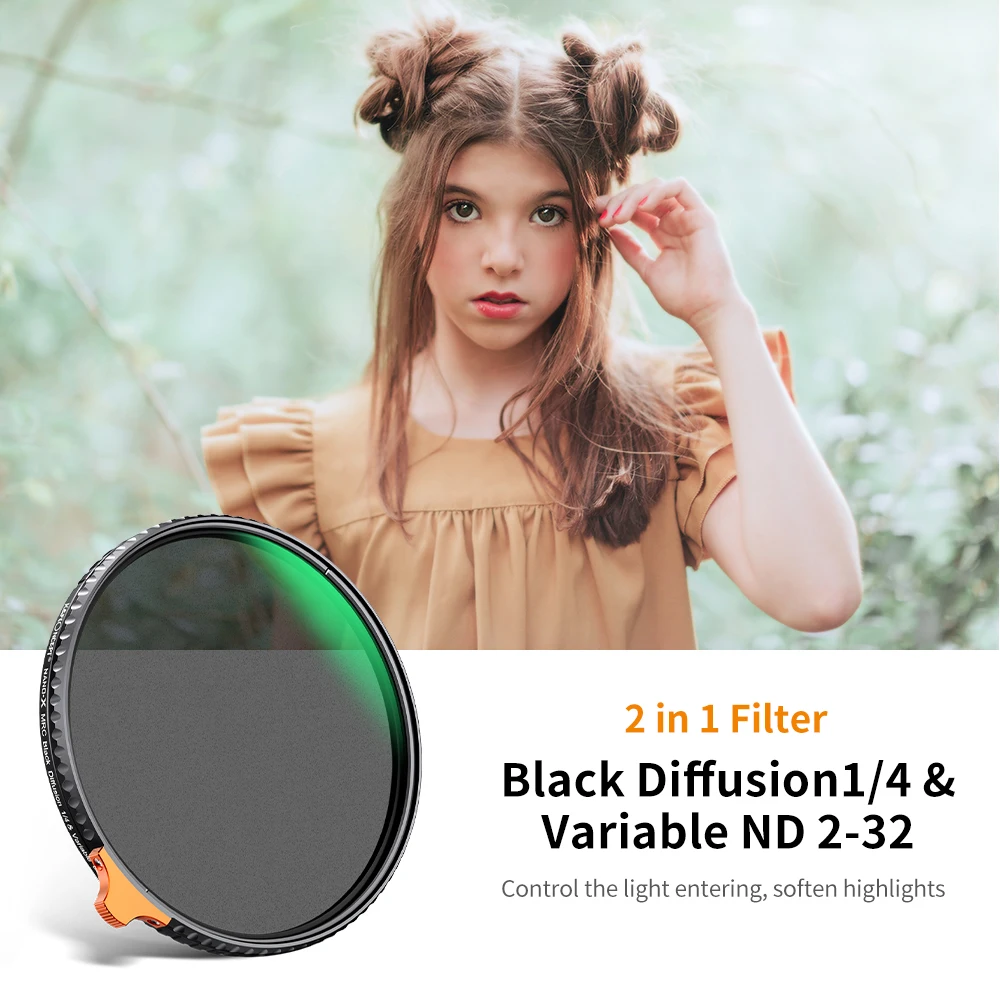 K&F Concept Black Diffusion 1/4 Effect Filter & Variable ND2-ND32 ND Filter 2-in-1 for Camera Lens with 28 Multi-Layer Coatings