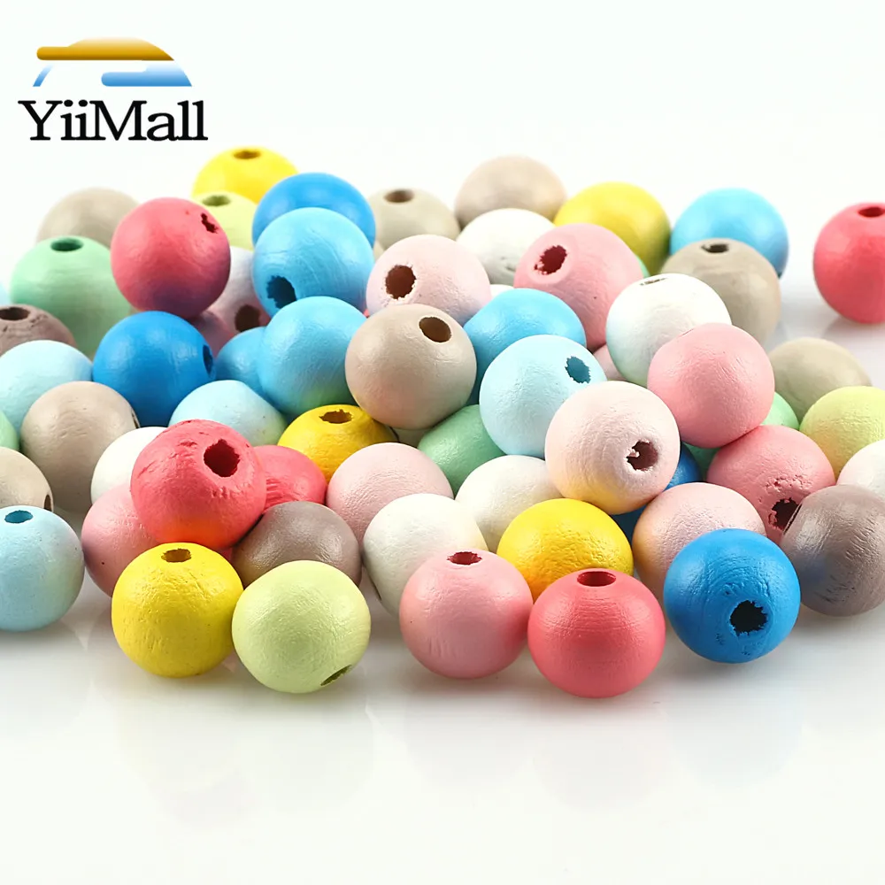 Multicolor Wooden Beads 8/10/12mm Round Wood Ball Spacer Beads For Jewelry Making DIY Pacifier Clip Bracelet Finding