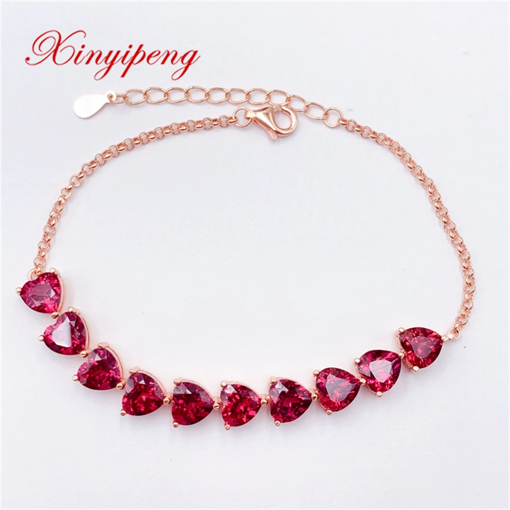 

Xin Yipeng Gemstone Jewelry Real S925 Sterling Silver Inlaid Natural Garnet Bracelet Fine Woman's Engagement Gift Free Shipping