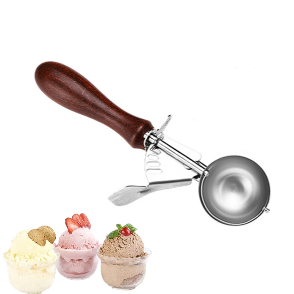 Redwood Stainless Steel Ice Cream Scoop Tool Cookie Scoop Icecream Spoon Kitchen Gadgets Sticks Potatoes Watermelon Fruit Padauk