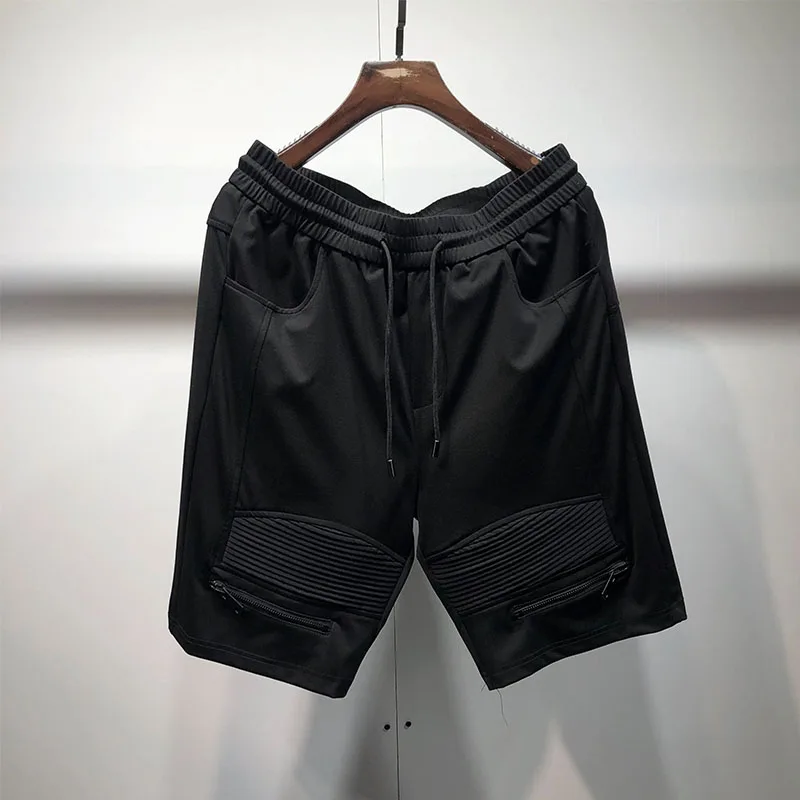 

2021 summer Large size dark black loose and thin zipper splicing casual shorts fashion non iron Capris