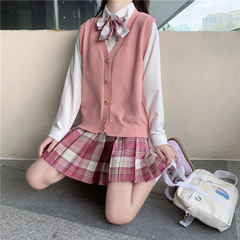 Japanese College Style JK Uniform Sweater V-neck Knitted Cardigan Outer Vest Women's Top  school uniform  school girl uniform