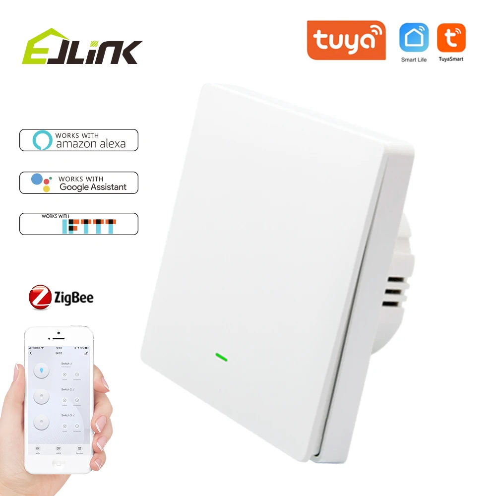 

Настенный выключатель Tuya Smart Zigbee, голосовой выключатель для автоматизации умного дома, работает с приложением EU/UK 1 Gang