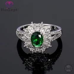 HuiSept Trendy 925 Silver Jewelry Ring for Women Oval Shape 6*8mm Emerald Gemstone Zircon Ring Ornaments Wedding Party Wholesale
