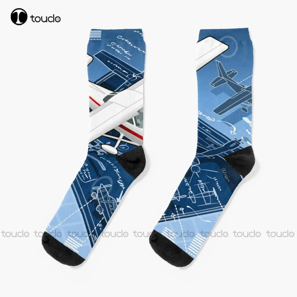 Airplane Blue Print Socks Socks For Girls Personalized Custom Unisex Adult Teen Youth Socks 360° Digital Print Fashion New