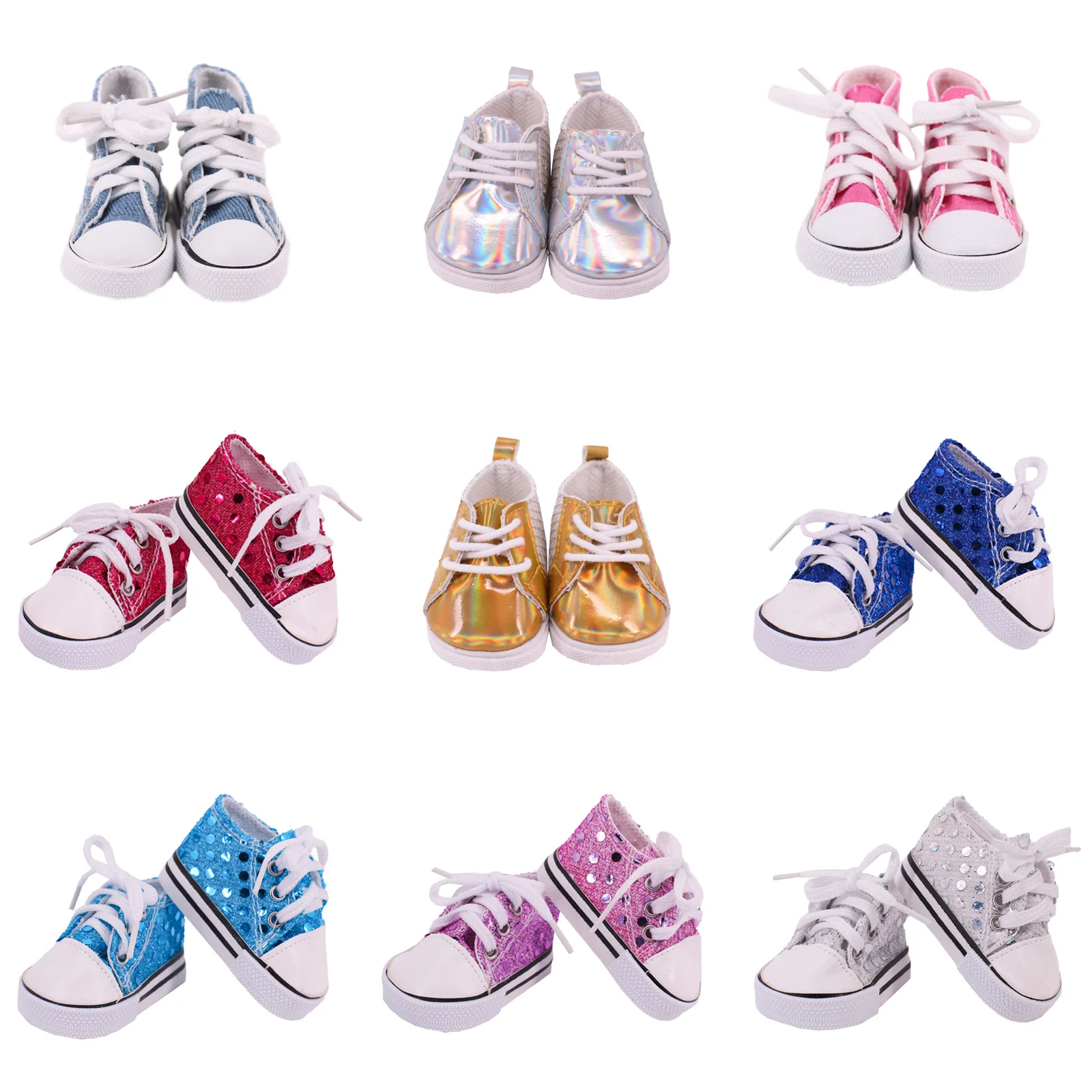 7Cm Doll Clothes Shoes Fashion Sequin Canvas Shoes For 18Inch American&43Cm Reborn Baby Doll Accessories Our Generation Kids Toy