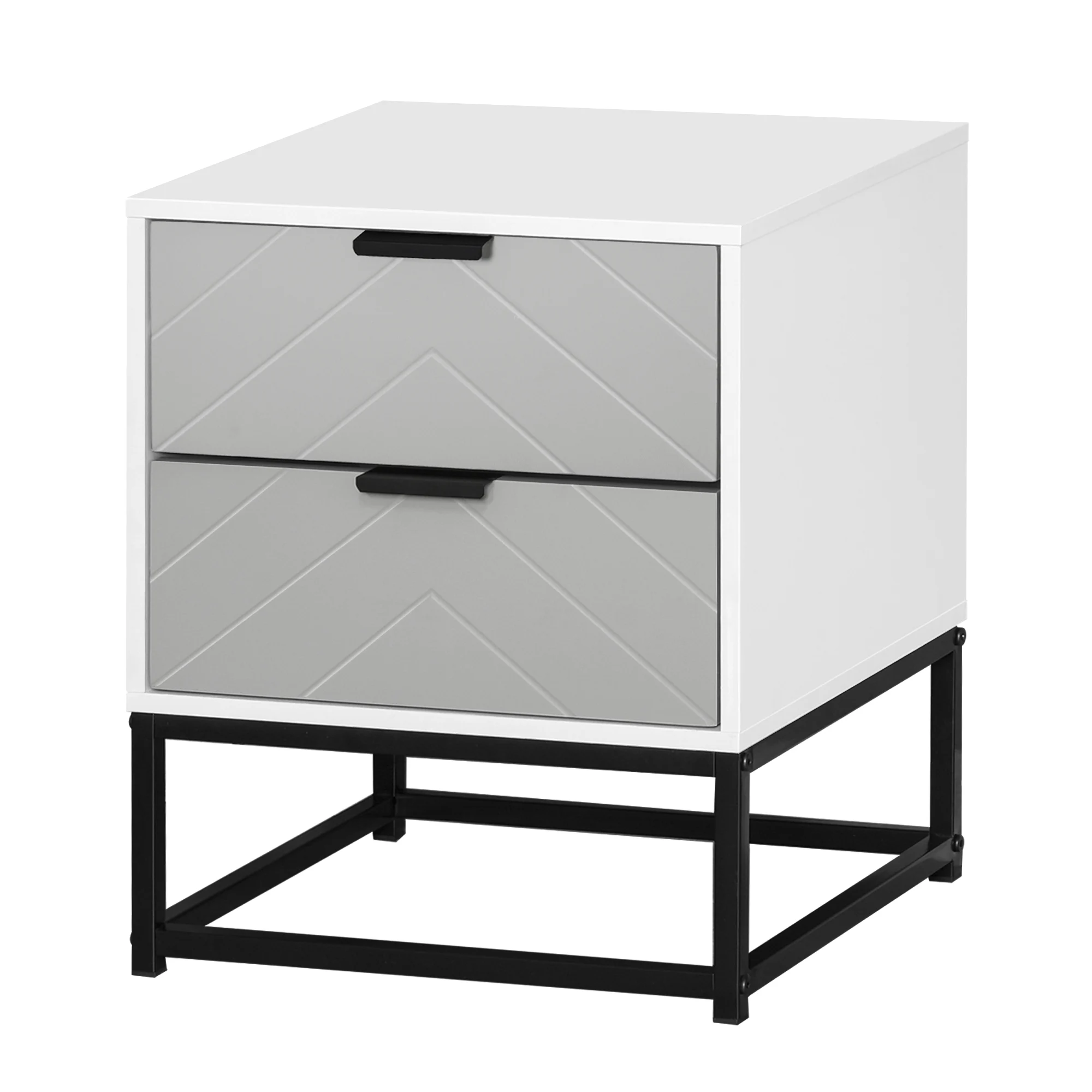 HOMCOM Bedside Table with 2 Drawers and Metal Raised Base for Bedroom Living Room 39,5x40x48 cm White and Grey