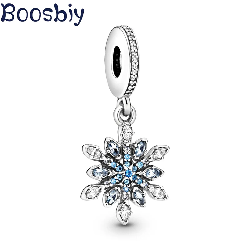 

Boosbiy 2pc Silver Plated Blue Crystal Snowflake Charms Pendant fit Brand Bracelets Necklace for Women Jewelry Making