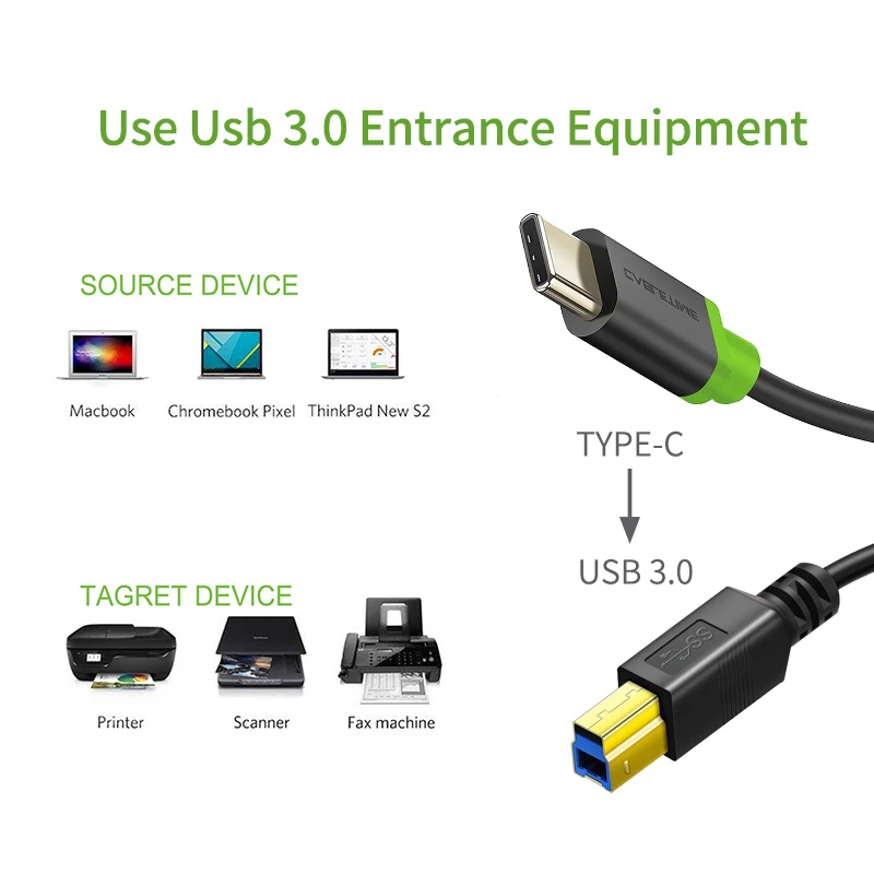 CABLETIME Type C to USB 3.0 BM Printer Durable Cable 5Gbps High Speed USB3.0 Extension Printer Cable For HP Printer C244