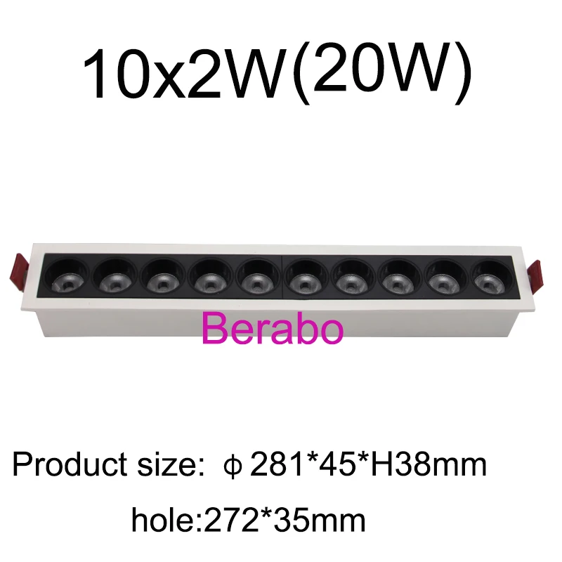 Luz descendente de línea LED cuadrada, lámpara de techo de rejilla rectangular empotrada, 6W, 8W, 10W, 18W, 20W, AC85 ~ 265V, para decoración de tienda y hogar