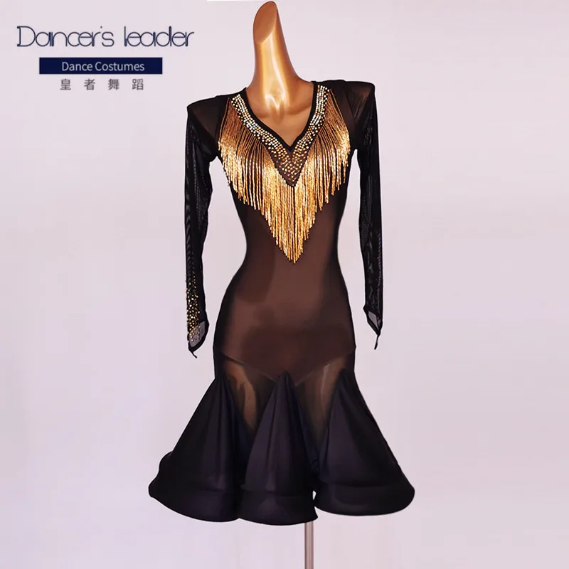 Vestido de dança latina das crianças das mulheres high-end personalizado frisado borla trajes de dança adulto elegante trajes de palco profissional