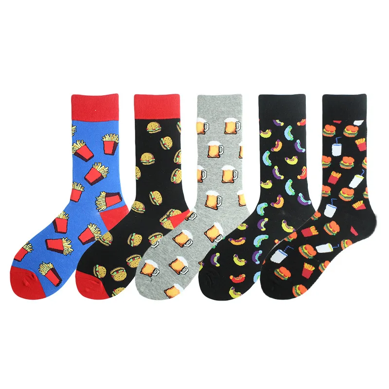 18 Patterns Funny Men Food Beer Hot Dog Hamburger Ice Cream Crew Cotton Male Happy Socks Street Skateboard Boys Harajuku Sox