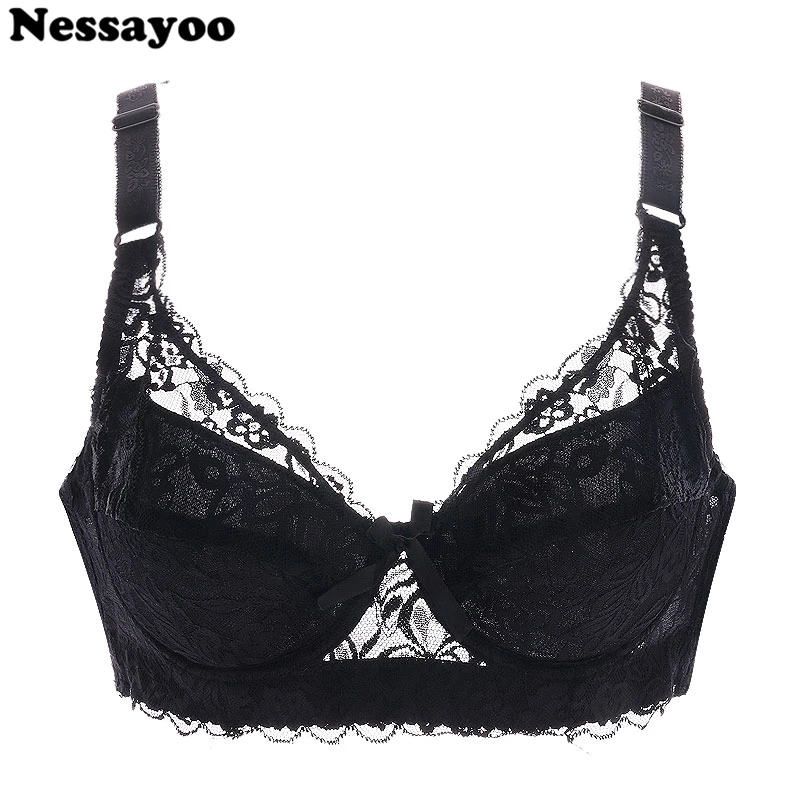 Plus Size Push up Ultra thin Sexy Full Lace Coverage Flower Adjustable Bras Intimates Fashion 75-105 B C D Cup Big Size Lace Bra