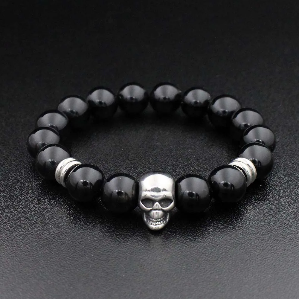 Stainless Steel Charm Bracelet for Men Fashion Jewelry 10mm Black Natural stone bead Bracelets Jewelry Male