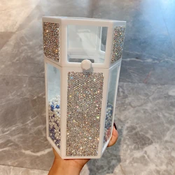 Secchio portaoggetti antipolvere con coperchio, perle, grande capacità, espositore per gioielli da trucco con strass per Organizer da tavolo