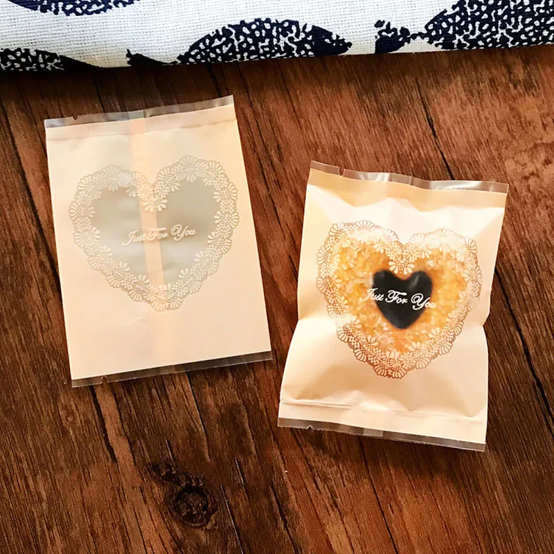 100pcs/lot Heart-shaped Lace Transparent Open Window Goodie Bags Yellow Frosted Homemade Snowflake Crispy Nougat Wrapping Paper