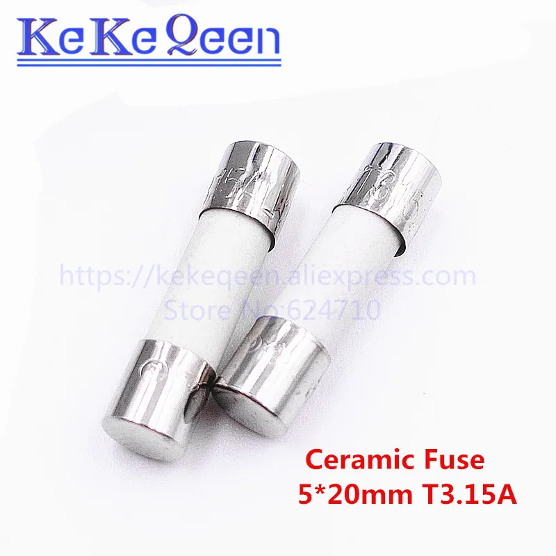 100pcs Ceramic Fuse 5*20mm Slow Blow Fuse T0.5A T500MA T1A T2A T3A T3.15A T4A T5A T6.3A T8A T10A T15A T20A 250V 5mm*20mm T8AL250