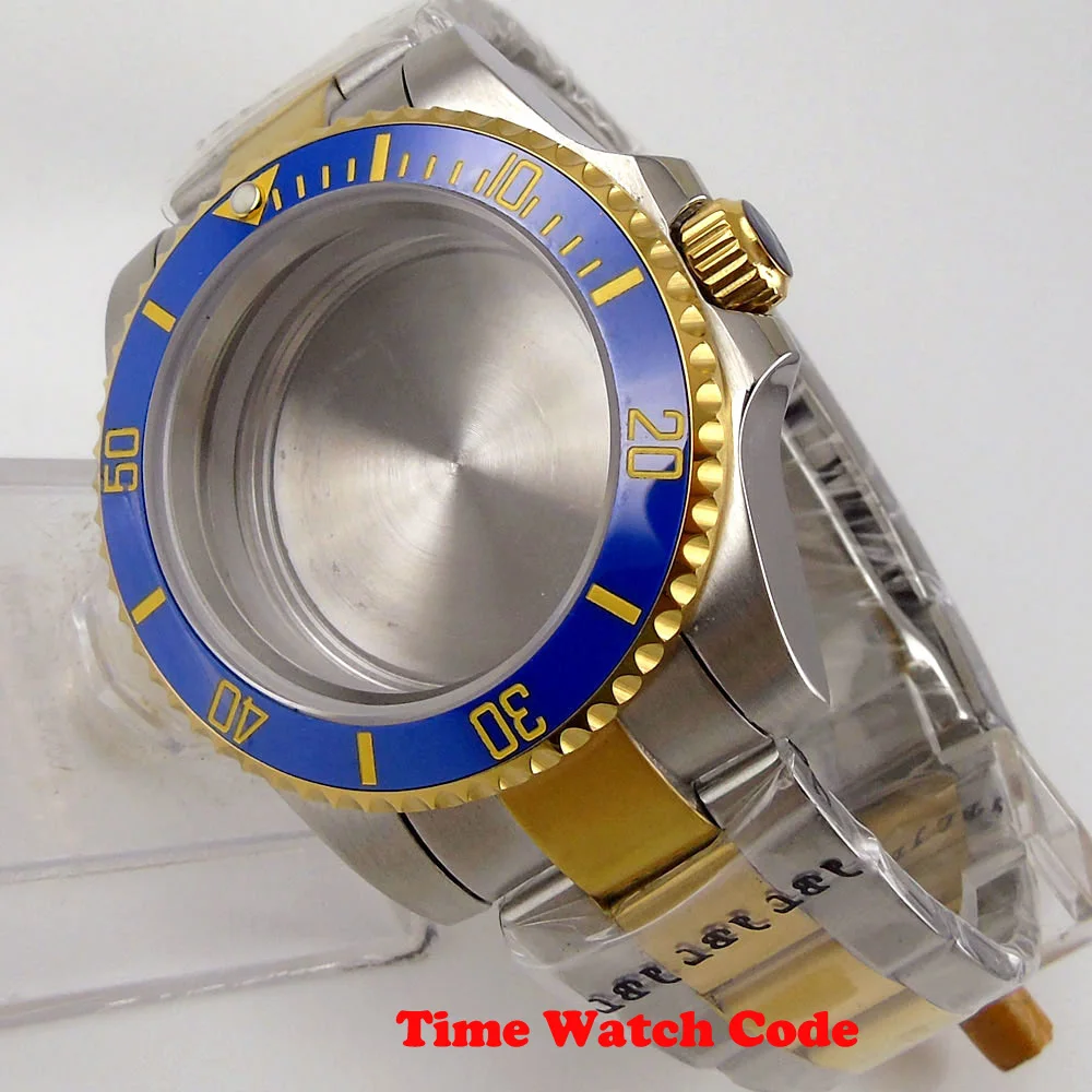 Golden Plated 40mm Watch Case Parts Fit NH35 NH36 Movement Sapphire Glass Stainless Steel  Bracelet Ceramic Bezel