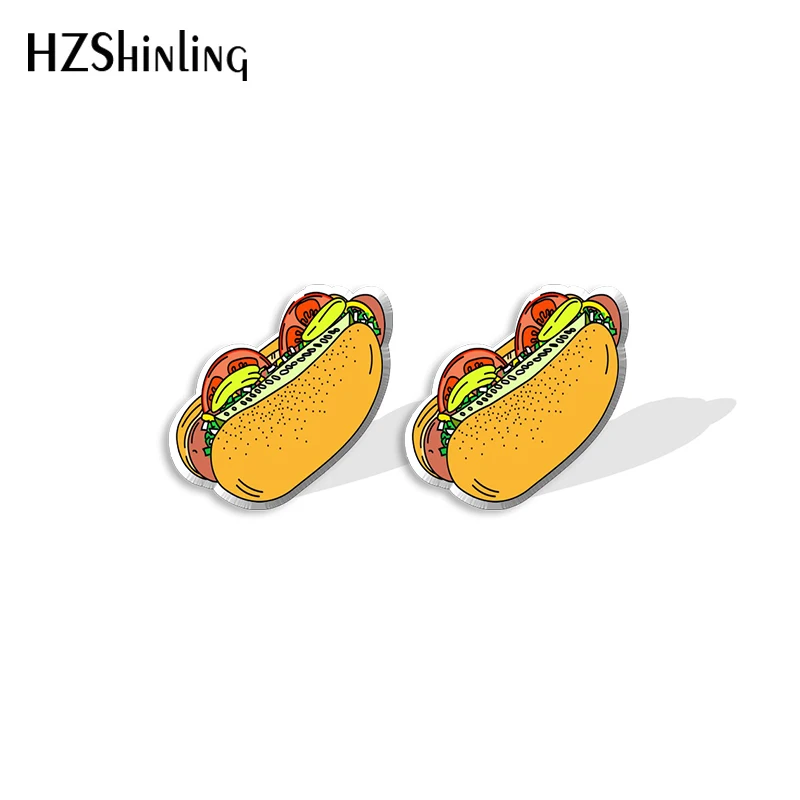 2021 New Hot Dog Stud Earring Funny Food Acrylic Resin Earrings Epoxy Handmade Jewelry Gifts Girl