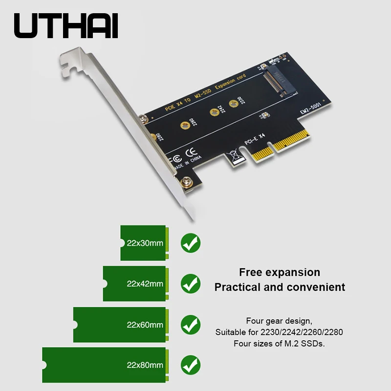 UTHAI M.2 NVMe SSD 어댑터, NGFF to PCIE3.0 X4 M 키 SSD 컨버터, 2230-2280 크기 M2 확장 카드, Msata 3.0 어댑터용