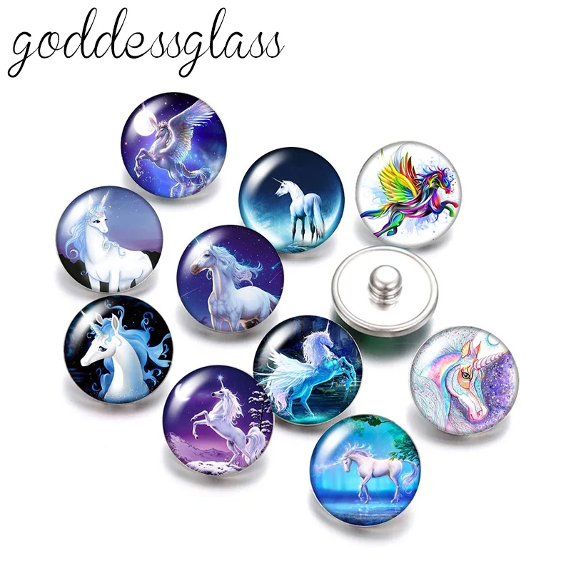 New Magical Unicorn Horse 10pcs Round photo 18mm snap buttons for 18mm snap necklace DIY findings jewelry