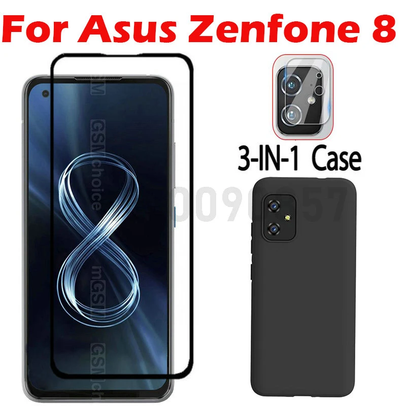 3-in-1 Glass + Case For Asus Zenfone 8 ZS590KS Screen Protector Tempered Glass For Asus Zenfone 8 Camera Protector Glass