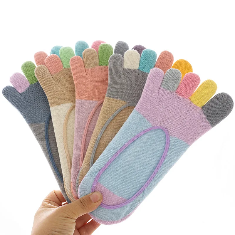 

5 Pairs Fashion Low Cut Invisible Socks Woman Combed Cotton Summer Breathable Anti-friction Short 5 Finger No Show Slipper Sock