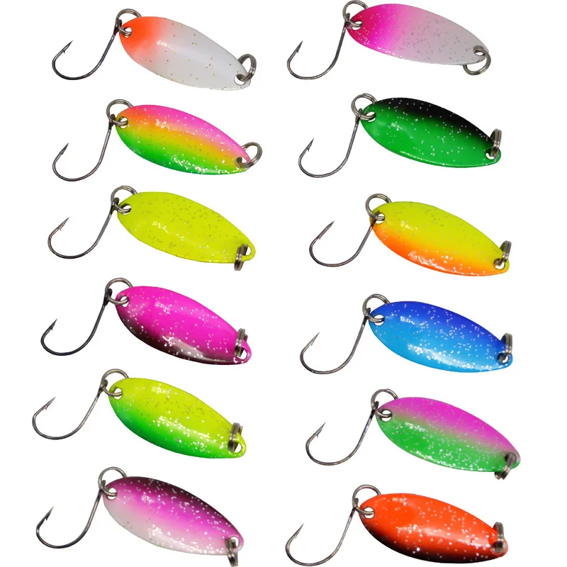 Fishing Lure Spoons Double-Side Painting Colorful Artificial Spoon Lures 3g Trout Hard Bait Lot 12 Pieces Sale