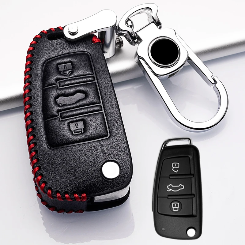 Leather Key cover car Key Case For Audi A1 A3 A4 A5 Q7 A6 C5 C6 Car Holder Shell Remote Cover Car-Styling keychain