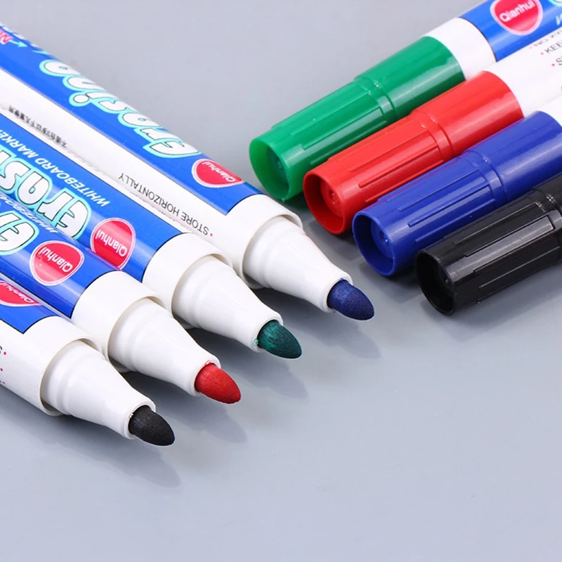 Ensemble de stylos marqueurs effaçables pour tableau blanc, 4 couleurs, marqueurs effaçables à sec pour le bureau, bleu/noir/rouge/vert, fournitures scolaires et de bureau