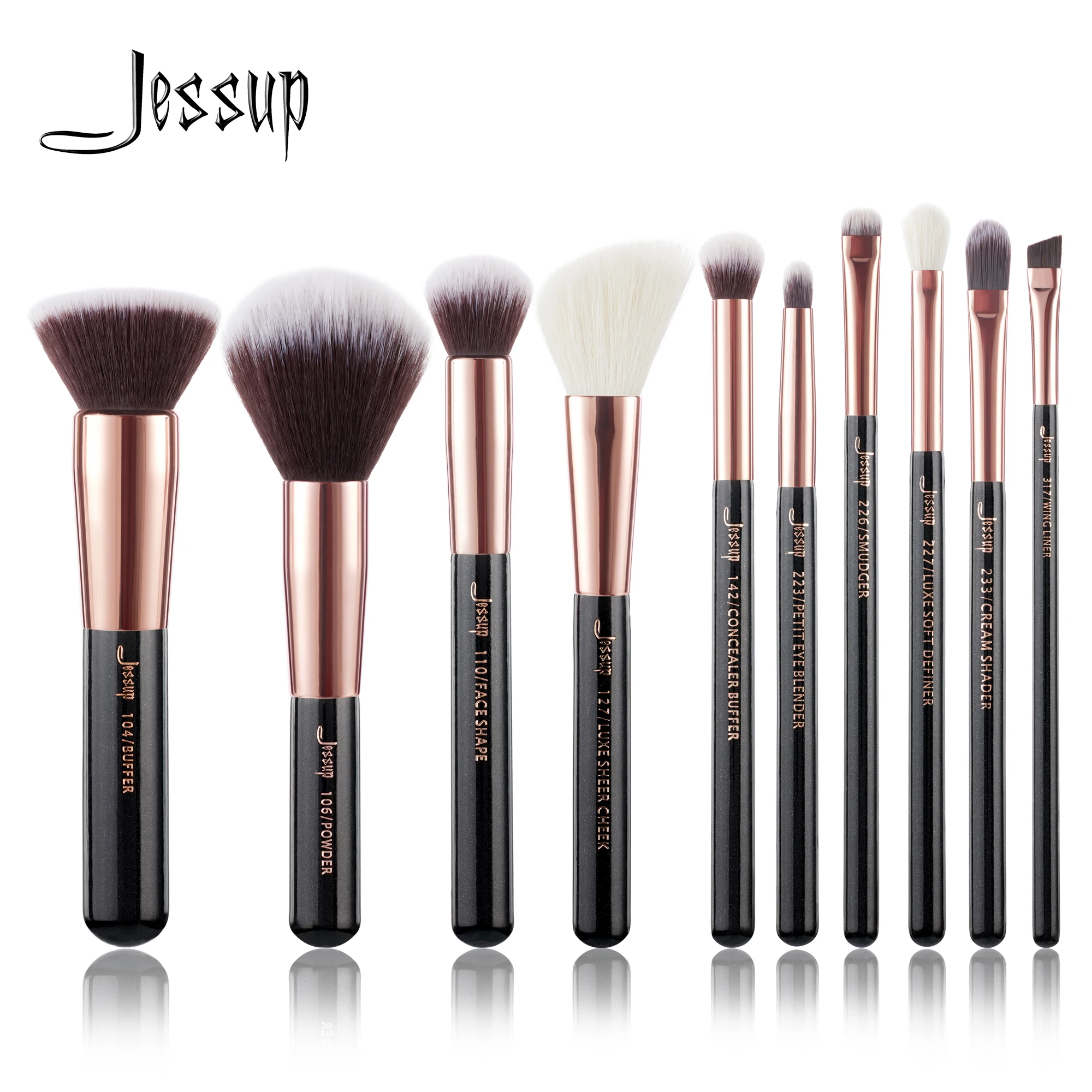 Jessup brushes 10pcs Make up Brush Natural-Synthetic Foundation Powder Contour Blush Eyeshadow Wing Liner Pearl Black