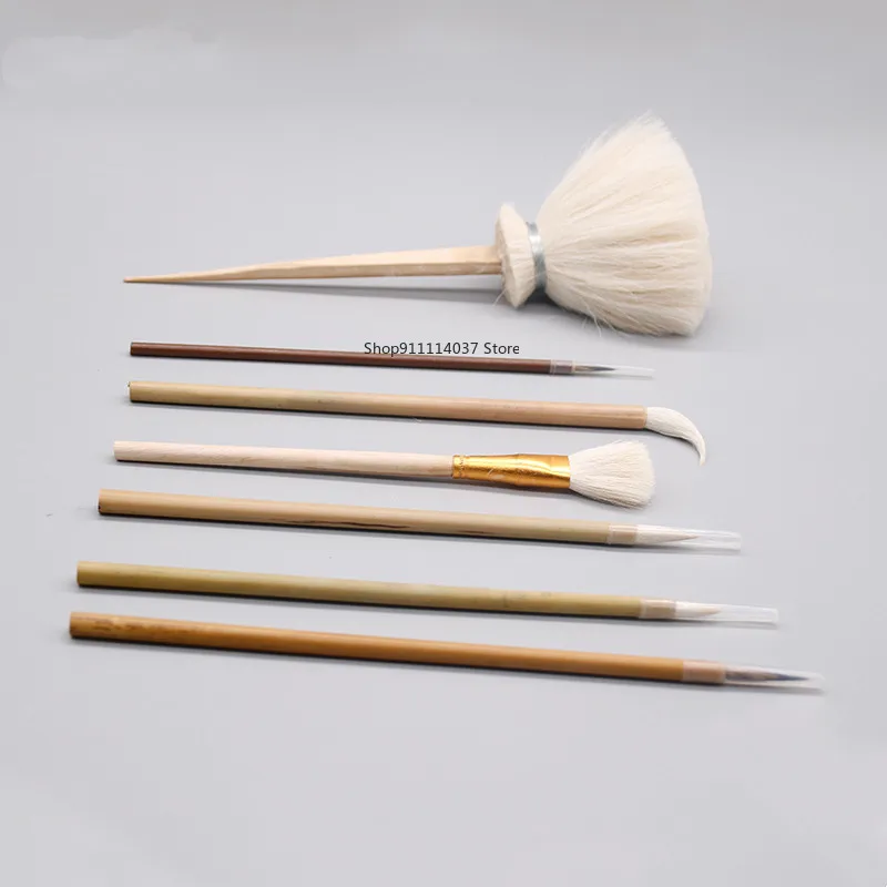 Ensemble d'outils de poterie, brosse d'écriture, brosse en bambou à grande tête, peinture peinte, stylo à crochet, hydratation contre la poussière, céramique, argile polymère, 7 pièces
