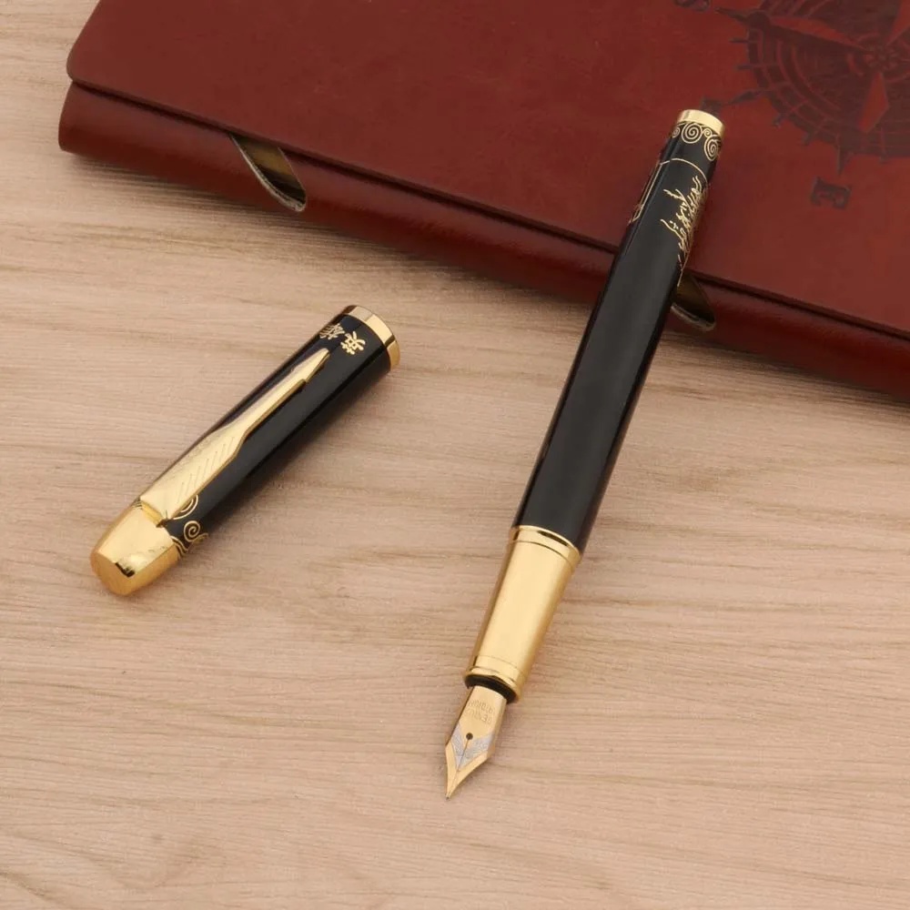 Metal 807 Fountain Pen Golden Piece Black Polished Calligraphy The Great Wall Stationery Office School Supplies Writing Gift