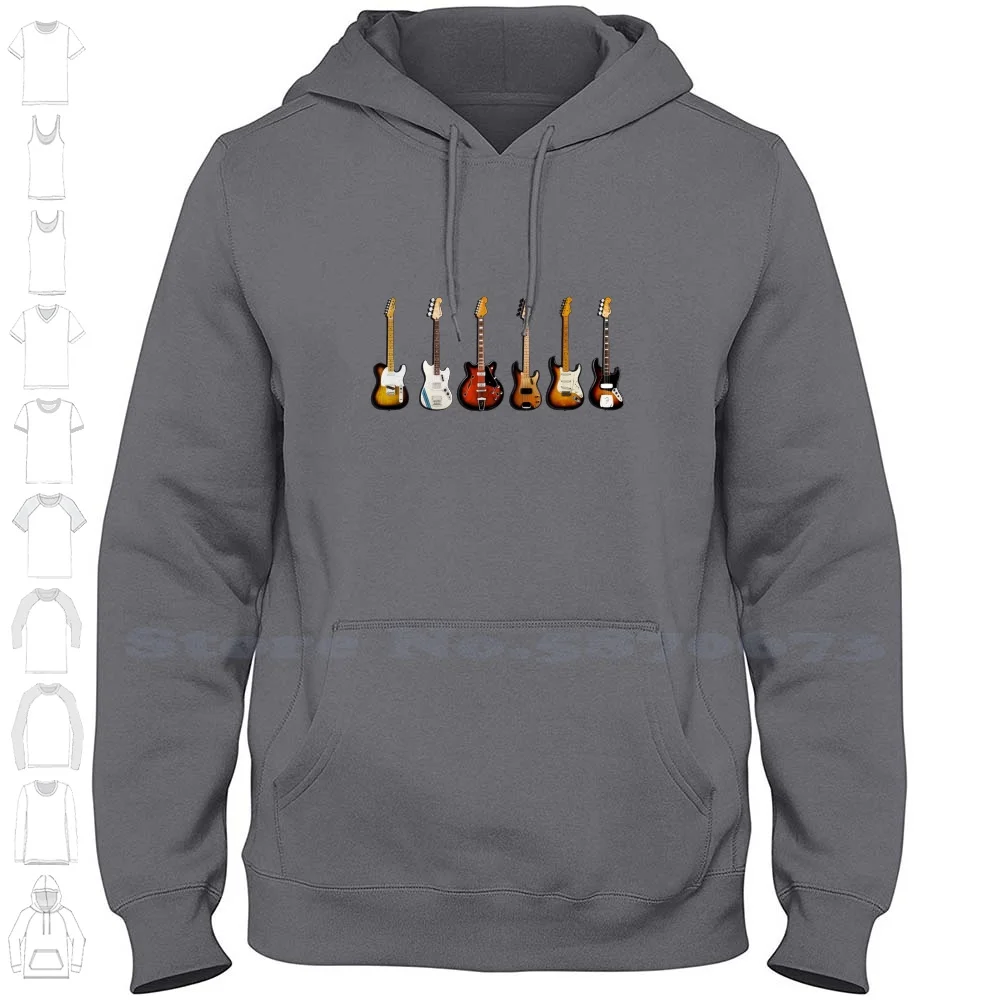 The Classic Guitar Collection 100% Cotton Hoodie T-Shirt Stratocaster Telecaster Precision Bass Jazzbass Guitars Electric