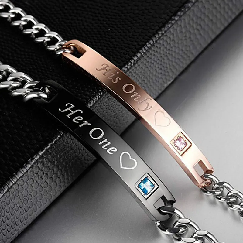 Couples Bracelets Set For Boyfriend Girlfriend Him Her One His Only Letters Stainless Steel Relationship Matching Promise image 2