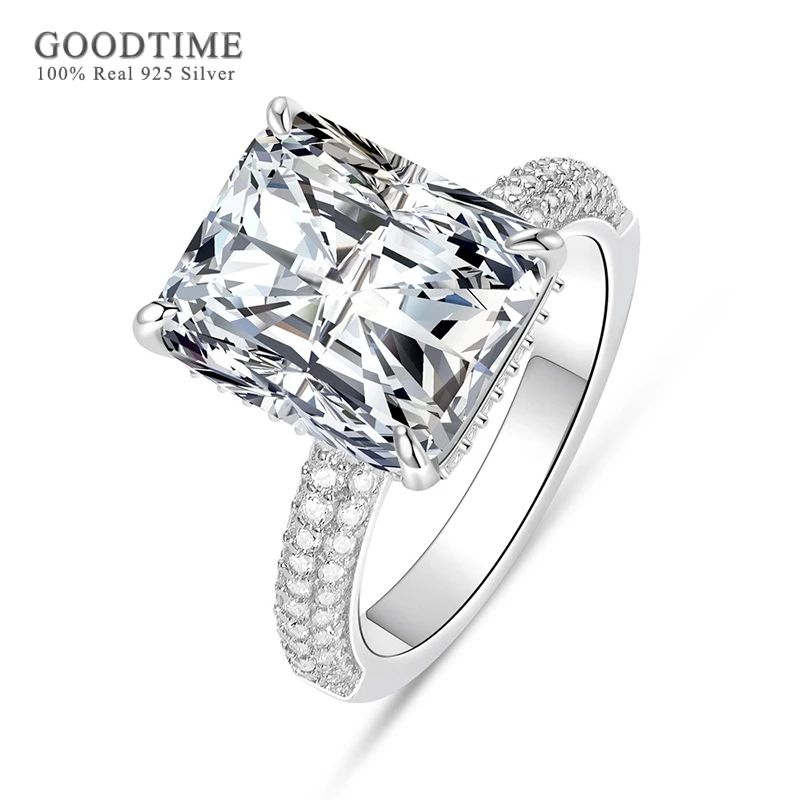 Luxury Women Ring Pure 100% 925 Sterling Silver Big Square Zircon Rhinestone Glitter Wedding Rings Jewelry Accessories For Bride