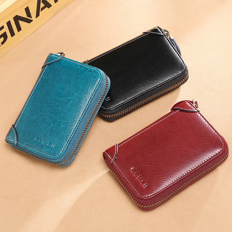 Split Leather Business Card Holder Restore Style Ladies Card Holder Zipper Women's Wallet for Cards Men Credit ID Cardholder