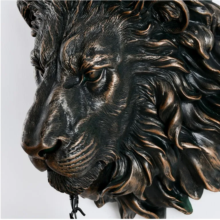 Nordic Black Gold Lion Wall Lights Animal Lion Head Resin Art Wall Lamp Luxury Decor Kitchen Wall Sconce Bedroom Indoor Lighting
