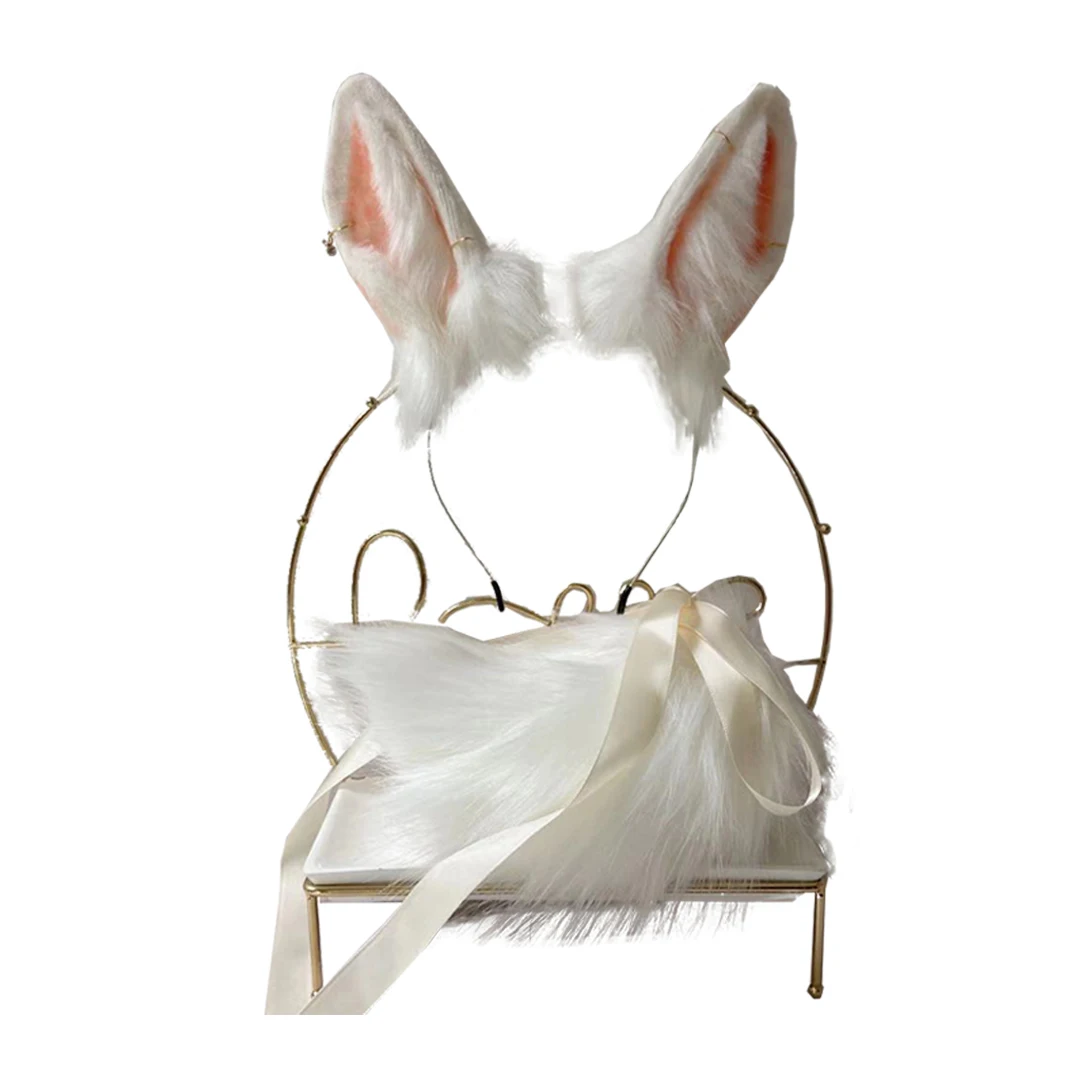 

MMGG New White Snow Rabbit Ears Hairhoop Beast Style Headwear Anime Cosplay Costume Accessories For Christmas Fancy Gift