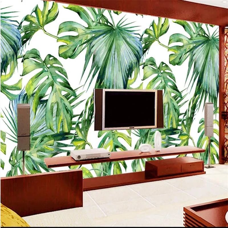 wellyu Customized large wall painter with beautiful dreamy fresh green banana leaf banana leaf oil painting background wall