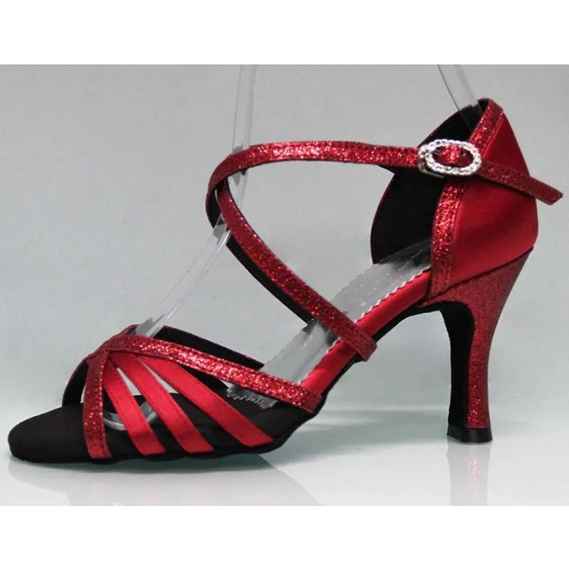 Women's Black Satin Glitter Dance Shoes 5-10cm Heel for Ballroom Latin Tango Practice Comfortable Party Dancing Footwear