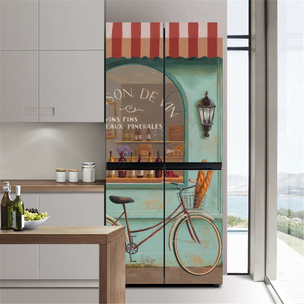 PVC Self-adhesive Refrigerator Door Wrap,Buddha Angel Dolphin Basketball Court Poster,Kitchen Living Room Fridge Freezer Decal