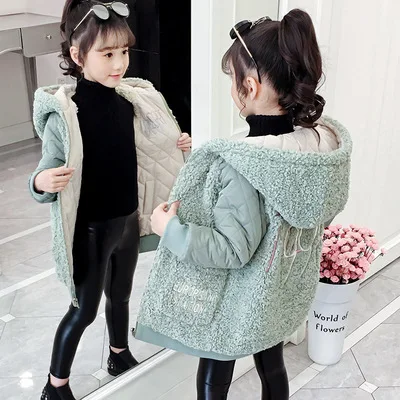 Girls Reversible Garment Outerwear Fall Winter Children's Thickened Cotton Padded Coat Kids Hooded Wadded Jacket Overcoat P362