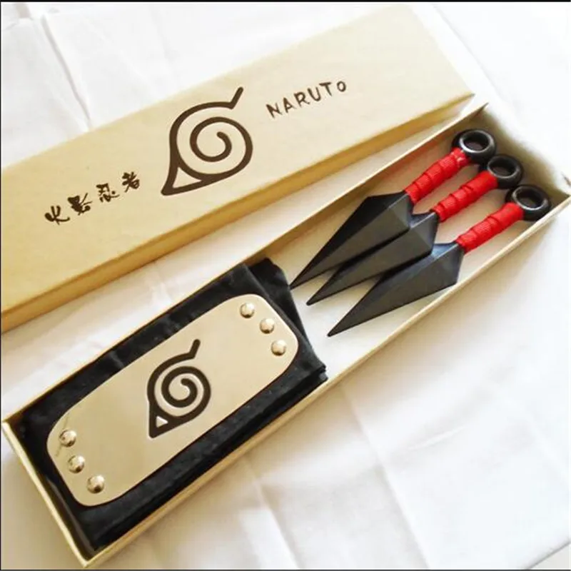 Ninja Anime  Leaf Village Ninja Kunai  Headband Cosplay Props Kids Boys Weapon Model Toys Jewelry Set A843