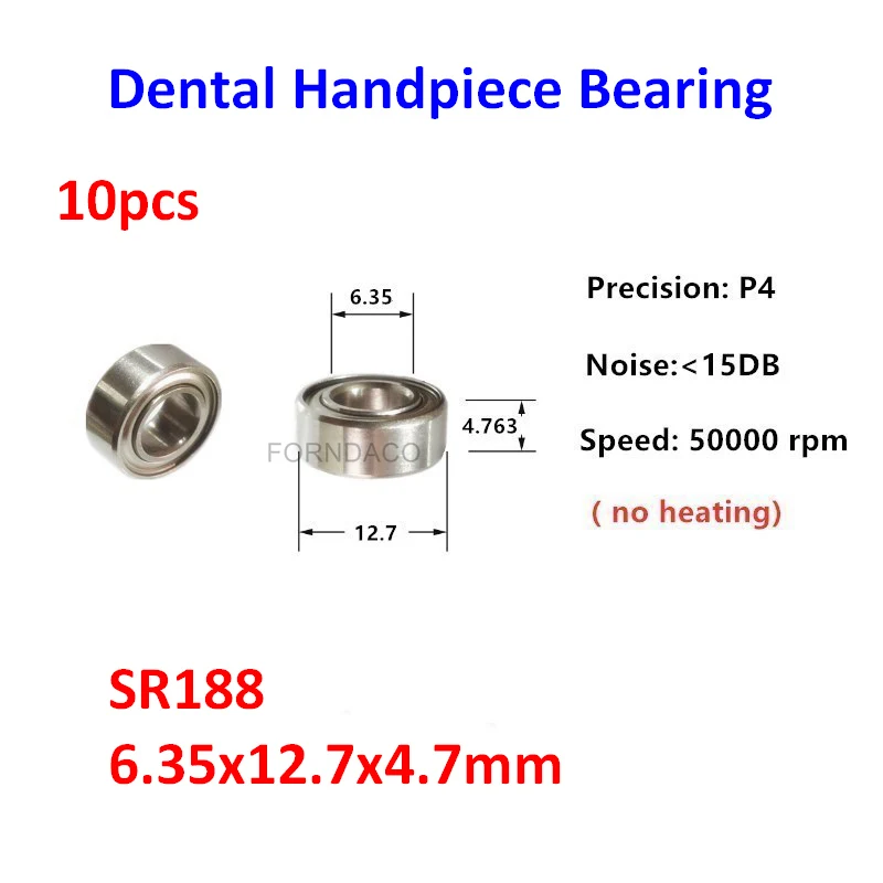 

10pcs Dental Handpiece Bearing SR188ZZ 6.35x12.7x4.7mm Stainless Steel Bearings 50000rpm P4 SR188