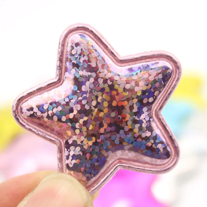 48Pcs 4cm Shiny PU Leather Star Shape Padded Appliques For Crafts Headwear DIY BB Clip Accessories Baking Decoration Wholesale