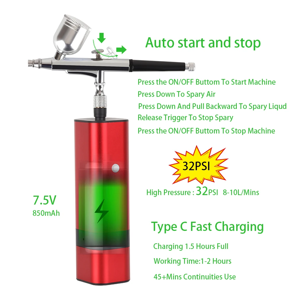 Cordless Airbrush Compressor TM80S-131 High Power Professional Travel Beauty Care Nano Spray Pneumatic Tool