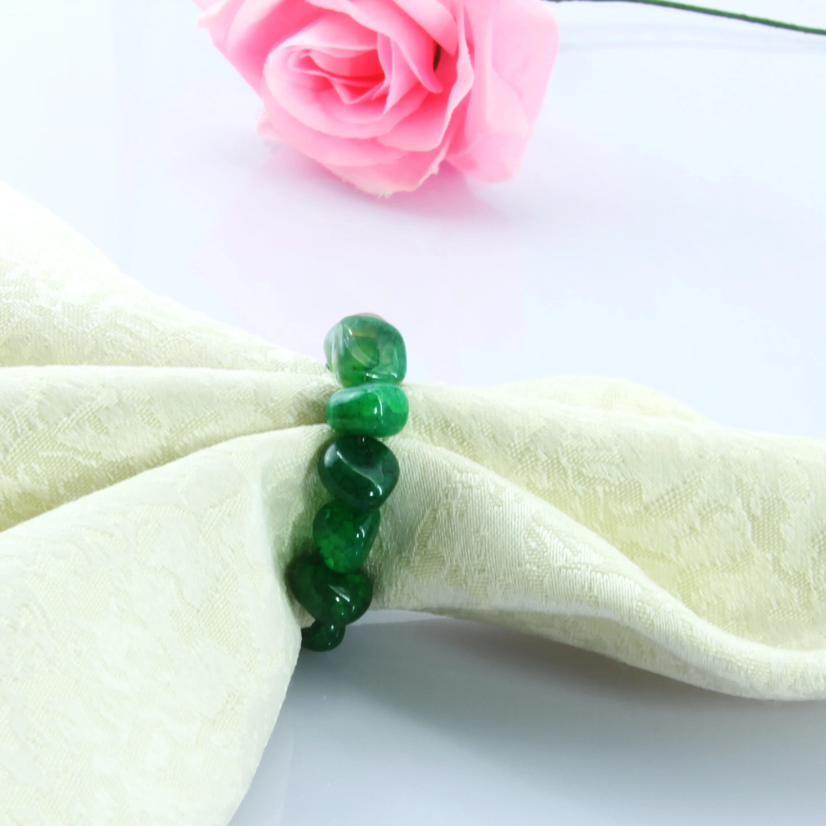 free shipping natural crystal beads napkin ring dark green color ,napkin holder 12 pcs qn20101912